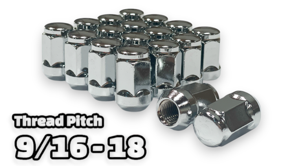 32-Piece Set | 1.4” Tall | Chrome | 9/16-18 Thread | 3/4” Hex Drive | Bulge Acorn | Wheel Lug Nuts