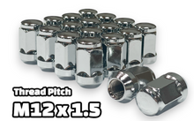 Load image into Gallery viewer, 16-Piece Set | 1.4” Tall | Chrome | 12x1.5 Thread | 3/4” Hex Drive | Bulge Acorn | Wheel Lug Nuts
