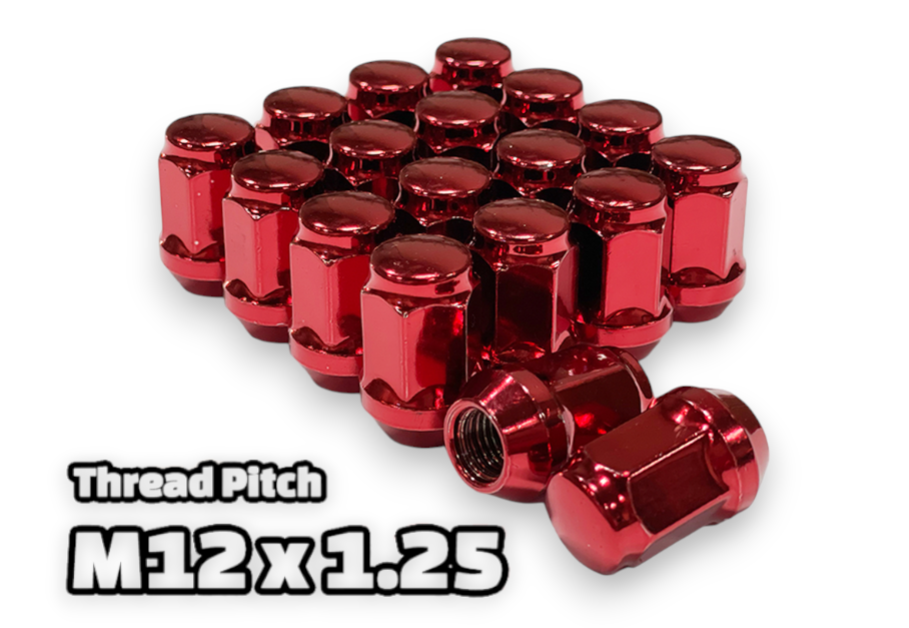 16-Piece Set | 1.4” Tall | RED| 12x1.25 Thread | 3/4” Hex Drive | Bulge Acorn | Wheel Lug Nuts