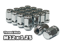 Load image into Gallery viewer, 16-Piece Set | 1.4” Tall | Chrome | 12x1.25 Thread | 3/4” Hex Drive | Bulge Acorn | Wheel Lug Nuts
