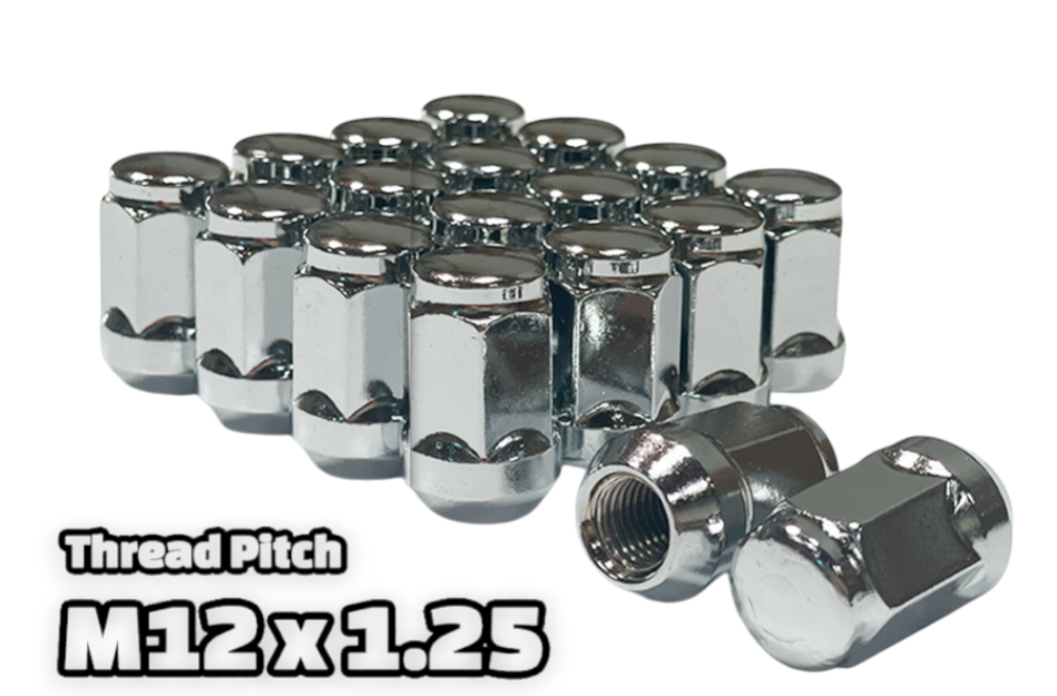 16-Piece Set | 1.4” Tall | Chrome | 12x1.25 Thread | 3/4” Hex Drive | Bulge Acorn | Wheel Lug Nuts