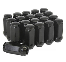 Load image into Gallery viewer, 32-Piece Set | 1.78” Tall | Black | 9/16-18 Thread | 3/4” Hex Drive | Bulge Acorn | Wheel Lug Nuts
